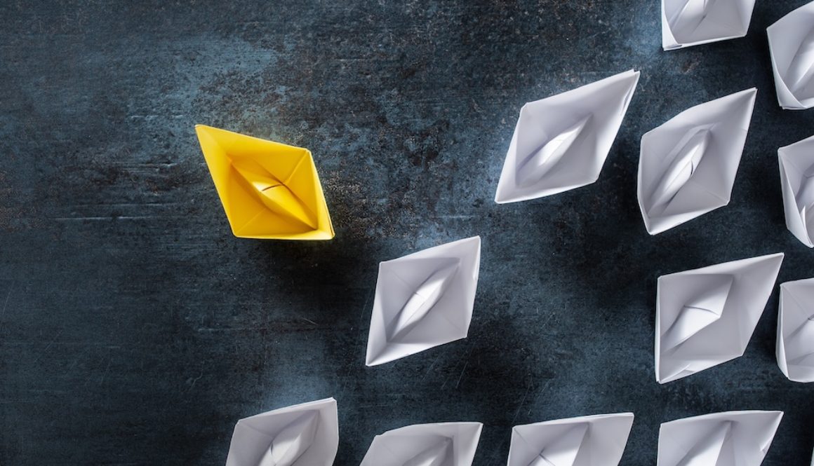 Opportunity,For,Change,In,Business,Management.,Floating,Paper,Boats,With